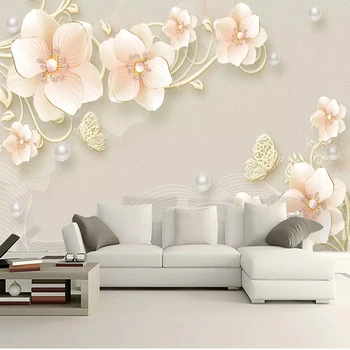 Custom 3D Tapetai Įspaustu Gėlių Papuošalai Šiuolaikinės Paprasta Freskos Gyvenamasis Kambarys su Sofa-lova, TV Foną, Sienos Freskos Papel De Parede 3D