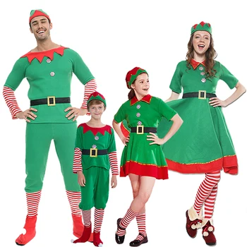 Eraspooky 2019 Žalia Kalėdų Elf Kostiumas Suknelė Suaugusiųjų Santa Claus Cosplay Šeimos Derinti Drabužius Vaikams, Naujų Metų Šalies Aprangą