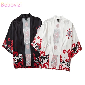 17 Harajuku Stiliaus Japonų Kimono Mados 2020 Baltas Juodas Vyrų ir Moterų Cardigan Palaidinė Haori Obi Azijos Drabužių Samurajus