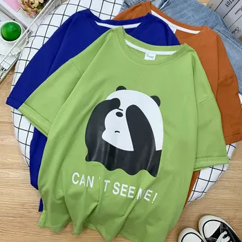 95% medvilnės moterų atsitiktinis mados marškinėliai Panda Kawaii harajuku Plius Dydis Viršūnės vasarą žalia trumpas Tees streetwear gotikos TYD20