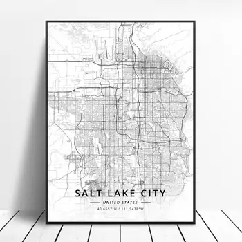 Clarksville Dayton Indianapolis Oxnard Paterson Salt Lake City Unitedstates Žemėlapį, Drobė Meno Plakatas