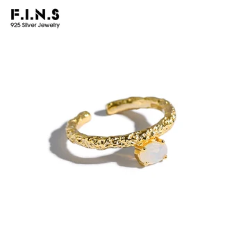 F. I. N. S korėjos S925 Sterlingas Sidabro Žiedas Geometrinis Opal Akmens Tekstūra Įgaubtas Atidarymo Piršto Žiedai Moterims Fine Jewelry