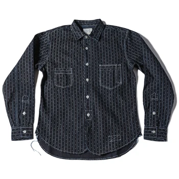 Bronson Wabash Juostele Dot Darbo Vintage Marškinėliai Vyrams, Geležinkelio Inžinierius, Darbo Drabužiai Navy