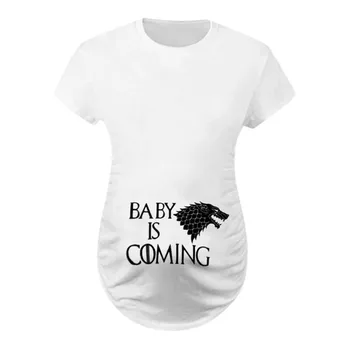 Plius Dydis S-3XL Juokinga Motinystės Tshirts Nėščioms Moterims Nėštumo Drabužius trumpomis Rankovėmis O-Kaklo Laišką Kūdikis Ateina, Print T-shirt