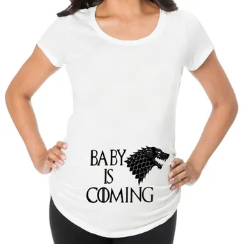 Plius Dydis S-3XL Juokinga Motinystės Tshirts Nėščioms Moterims Nėštumo Drabužius trumpomis Rankovėmis O-Kaklo Laišką Kūdikis Ateina, Print T-shirt